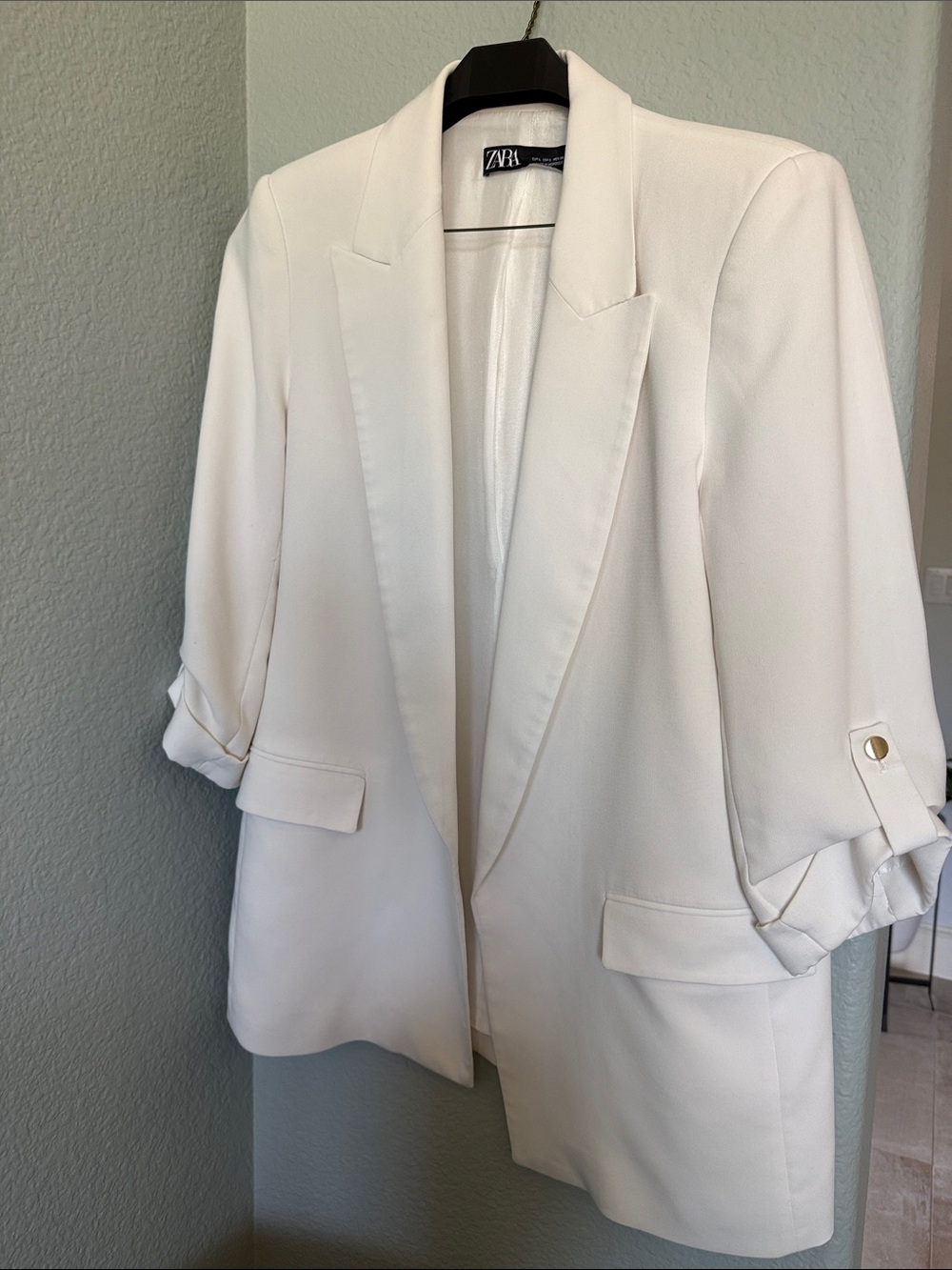 Zara Off-White Open-Front Blazer Jacket